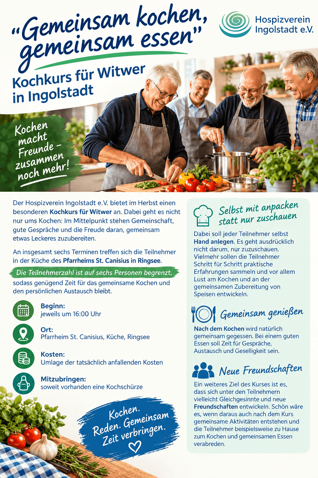 „Gemeinsam kochen, gemeinsam essen“ – Kochkurs für Witwer in Ingolstadt